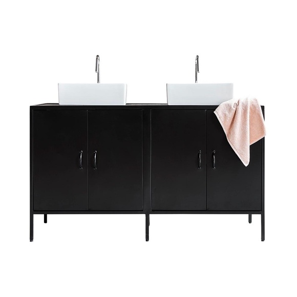 Waschtischunterschrank aus massivem Mangoholz und Metall 140 cm Arsène Waschtischunterschrank aus massivem Mangoholz und Metall 140 cm Arsène