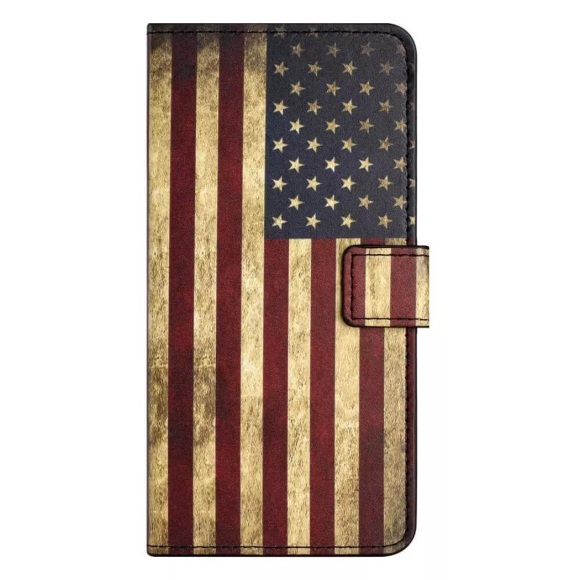 iPhone 15 Plus - Leder Etui Hülle US Flagge