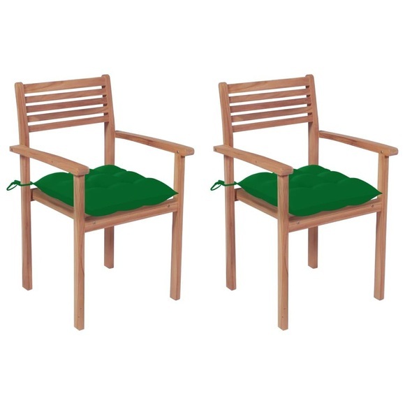 vidaXL Gartenstühle 2 Stk. mit Grünen Kissen Massivholz Teak