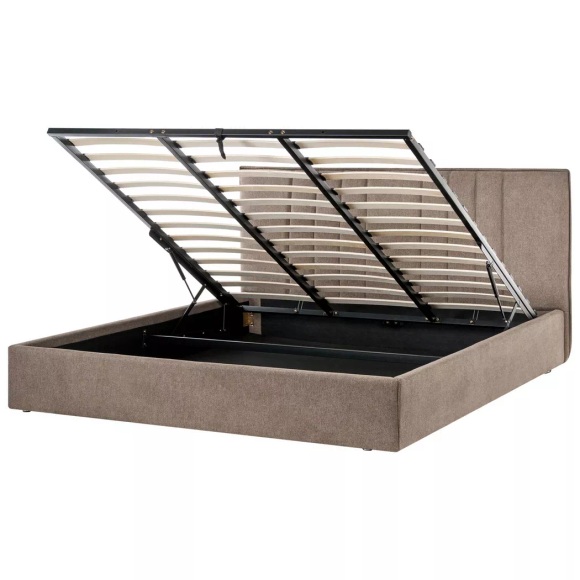 Beliani - Bett mit Stauraum aus Stoff TARASCON, 180x200 cm, Taupe