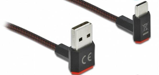 Delock EASY-USB 2.0 Kabel Typ-A Stecker zu USB Type-C™ Stecker gewinkelt oben / unten 2 m schwarz, 2 m, USB A, USB C, 2.0, Schwarz