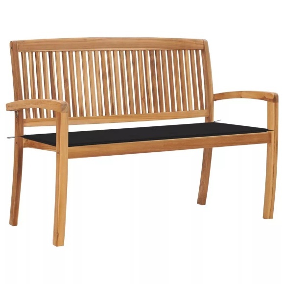 vidaXL Stapelbare Gartenbank mit Auflage 128,5 cm Massivholz Teak
