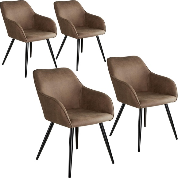 4er Set Stuhl Marilyn Stoff, schwarze Stuhlbeine - braun/schwarz