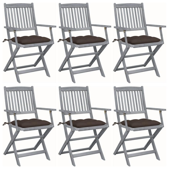 vidaXL Klappbare Gartenstühle 6 Stk. mit Kissen Massivholz Akazie