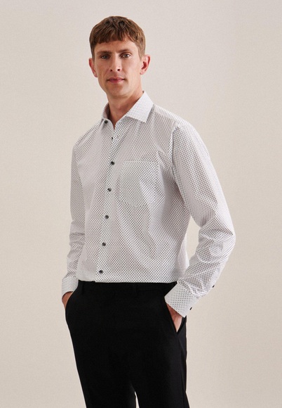 Business Hemd Regular Fit Langarm Druck Herren Taubengrau 40