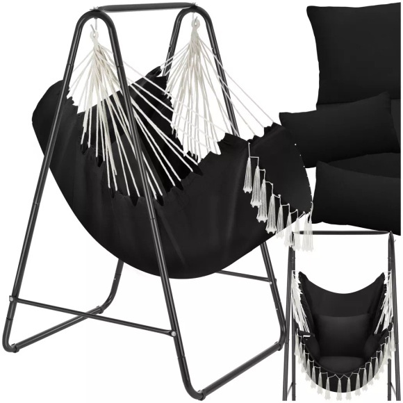 Tectake - Hängesessel Alison, Boho-Style, Belastbarkeit 160kg, 1P, Schwarz