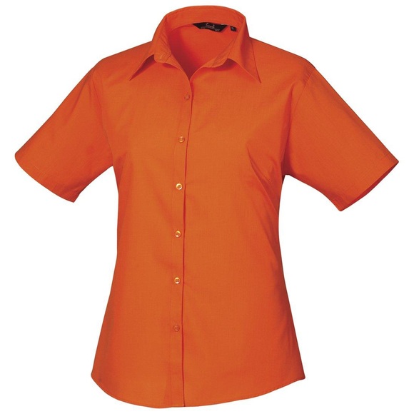 Kurzarm Popeline Bluse Arbeitshemd Damen Orange 34