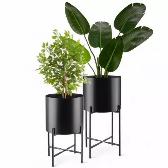Tectake - Pflanzenständer Mine 2-teilig, im Industrial Style großer und kleiner Übertopf, abnehmbar, 31cm, Charcoal Black