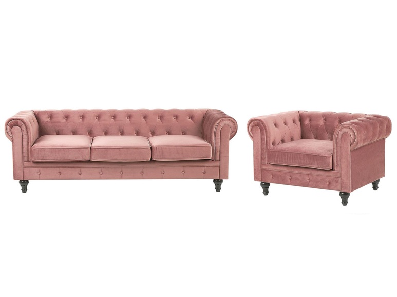 Wohnzimmer Set aus Samtstoff Klassisch CHESTERFIELD Wohnzimmer Set aus Samtstoff Klassisch CHESTERFIELD