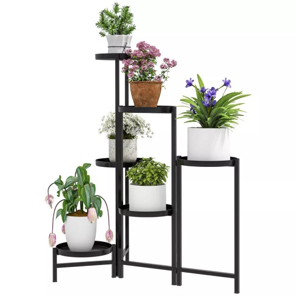 Northio - 6-Etagen Pflanzenständer mit Tabletten, klappbar Blumenständer für Innen, Pflanzenregal aus Metall, mehrstöckig Blumenregal, 80cm hoch Blumentreppe blumensäule Garten Balkon, Schwarz Aosom,