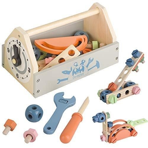 Holzwerkzeug Spielzeug Werkzeugkasten für Kleinkinder, pädagogische Konstruktion, Kinderspielzeug, Spielzubehör-Set Multicolor