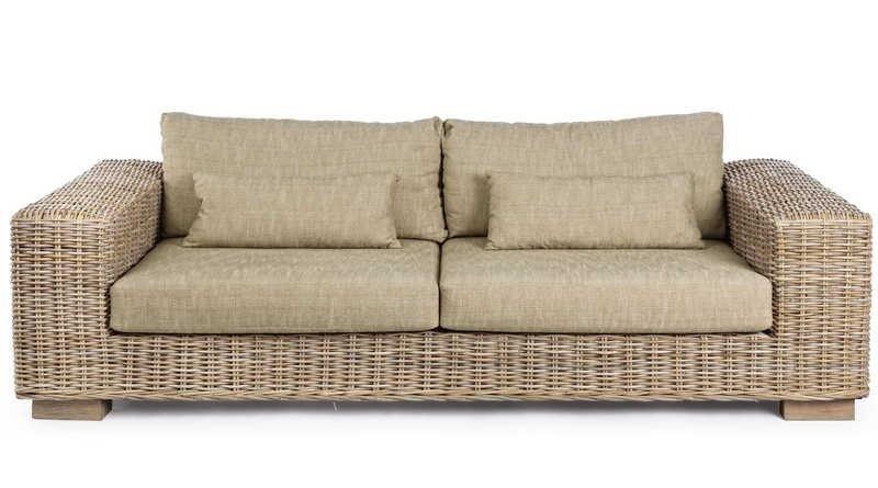 Gartensofa Rattan mit Kissen Leandro (3-4 Sitzer)