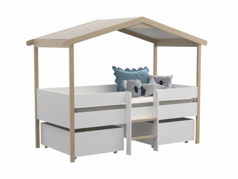 Kinderbett Hausbett mit Schubladen Lindenholz Eiche SAROSI Kinderbett Hausbett mit Schubladen Lindenholz Eiche SAROSI