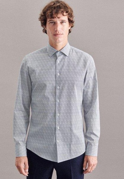 Business Hemd Slim Fit Langarm Druck Herren Dunkelblau 38