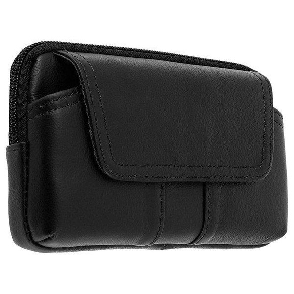Avizar Smartphone-Gehäuse, Größe 145 x 85 mm, echtes Leder, Gürtelschleife-Schwarz