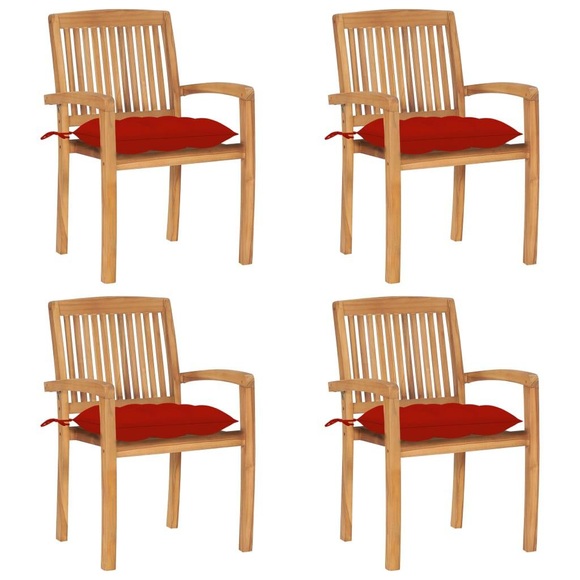 vidaXL Stapelbare Gartenstühle mit Kissen 4 Stk. Massivholz Teak