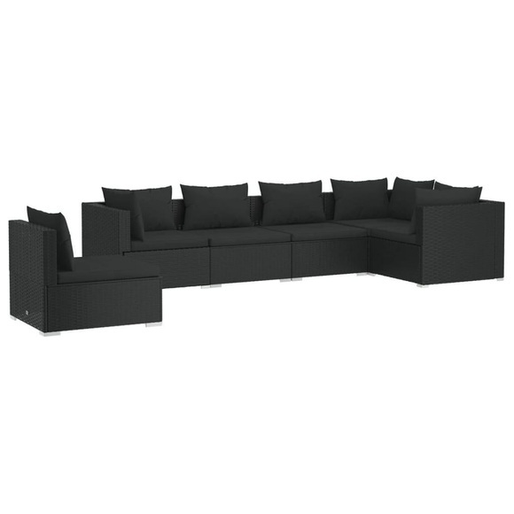 vidaXL 6-tlg. Garten-Lounge-Set mit Kissen Poly Rattan Schwarz