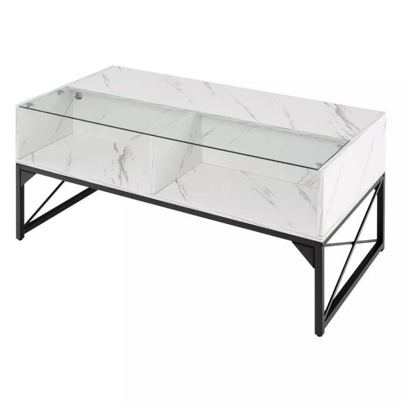 Northix - LED Couchtisch mit Marmor Optik & Einstellbaren Lichtfarben & Helligkeit Wohnzimmertisch, One Size, Weiss