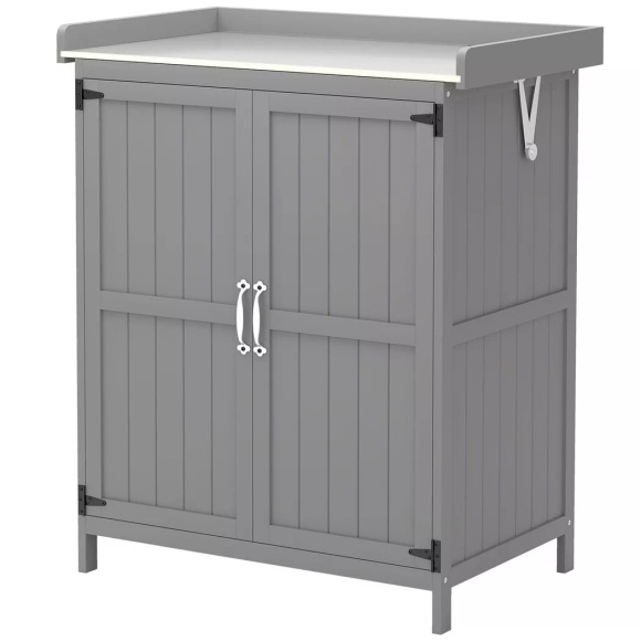 Northio - Gartenschrank Holz, Geräteschuppen wetterfest 74x43x88cm, Gerätehaus mit Klappdach Ablagen, Arbeitsfläche, Geräteschrank, Gartenhaus Werkzeugschrank Gartenschuppen für Garten, Terrasse, Grau |, One Size