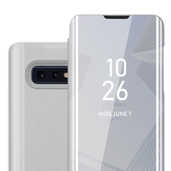 Hülle für Samsung Galaxy S10e in ACHAT SILBER - Clear View Spiegel Schutzhülle mit Standfunktion 360 Grad Schutz