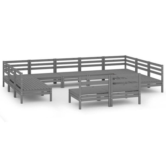 vidaXL 11-tlg. Garten-Lounge-Set Grau Massivholz Kiefer