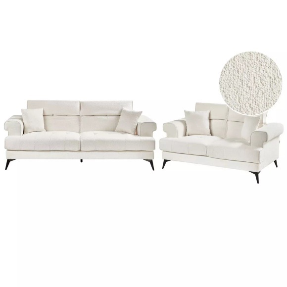 Beliani - Wohnzimmer Set aus Bouclé Minimalistisch SKIVE, One Size, Weiss Bunt