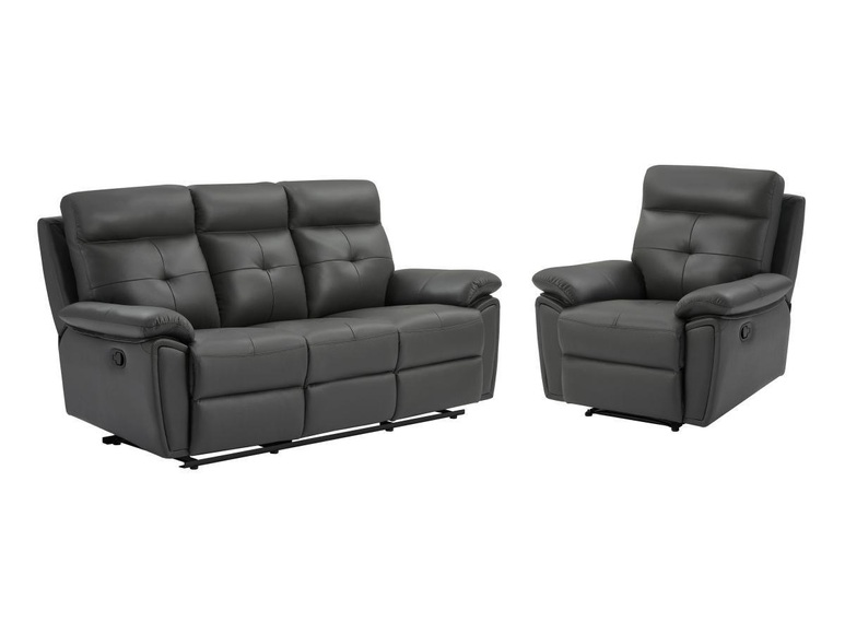 Relaxsofa 3-Sitzer & Relaxsessel - Leder - Grau - VINETA Relaxsofa 3-Sitzer & Relaxsessel - Leder - Grau - VINETA