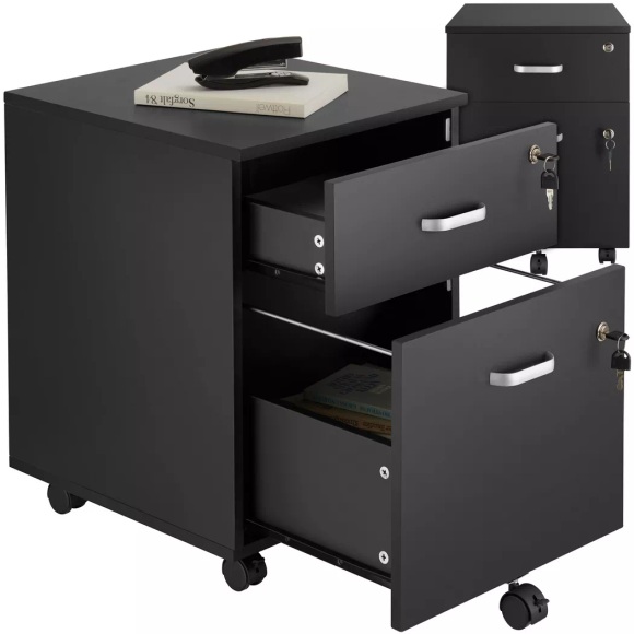 Tectake - Rollcontainer Vagur, 2 abschliessbare Schubladen, One Size, Schwarz