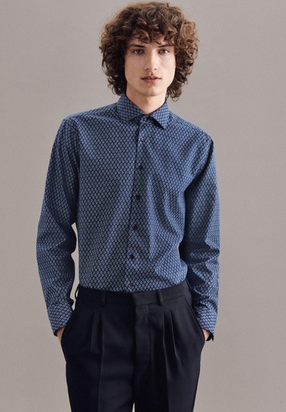 Casual Hemd Regular Fit Langarm Druck Herren Blau M/L