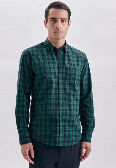 Oxfordhemd Regular Fit Langarm Karo Herren Grün M/L