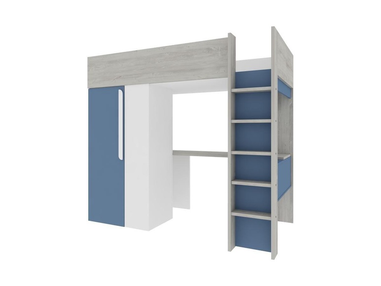 Hochbett mit Schreibtisch & Kleiderschrank - 90 x 200 cm - Blau & Weiß - NICOLAS Hochbett mit Schreibtisch & Kleiderschrank - 90 x 200 cm - Blau & Weiß - NICOLAS