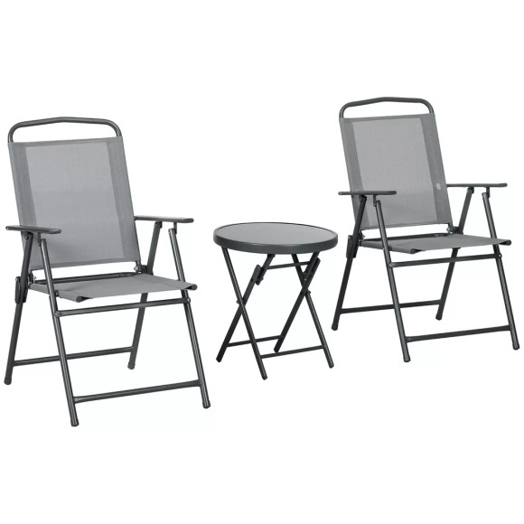 Northio - Gartenmöbel Bistro Set klappbar mit 1 Tisch und 2 Stühlen, langlebig aus Stahl Mesh, 53,5 x 64 93 cm, hellgrau für Balkon & Terrasse, 90cm