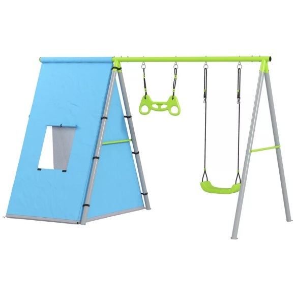 Northio - 3 in 1 Schaukelgestell Outdoor Schaukelgerüst mit Spielzelt, Schaukel und Turnringe, Kinderschaukel Metallgestell, Gartenschaukel für Kinder Grün Aosom, One Size