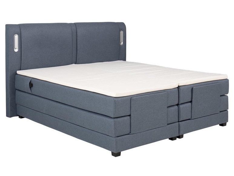 Boxspringbett - Kopfteil mit LED-Beleuchtung + elektrisch verstellbarem Lattenrost + Matratze + Topper - 2 x 90 x 200 cm - Soff - Blau- ASTEMI von PALACIO Boxspringbett - Kopfteil mit LED-Beleuchtung + elektrisch verstellbarem Lattenrost + Matratze +
