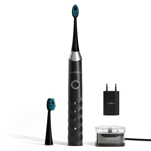 Ailoria - Set Elektrische Zahnbürste mit 2 Bürstenaufsätzen Shine Bright - Schwarz