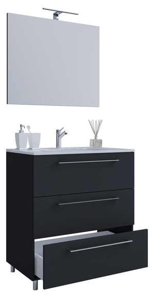 MID.YOU Waschtischkombi 80 cm , Schubo , Schwarz , Metall , 3 Schubladen , 80 cm , melaminharzbeschichtet,melaminharzbeschichtet,Nachbildung,Nachbildung , stehend , 000657025708