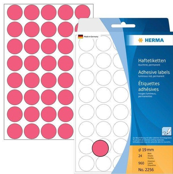 HERMA Vielzwecketiketten leuchtrot 19 mm Papier 960 St.