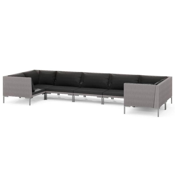 vidaXL 7-tlg. Garten-Lounge-Set mit Auflagen Poly Rattan Dunkelgrau