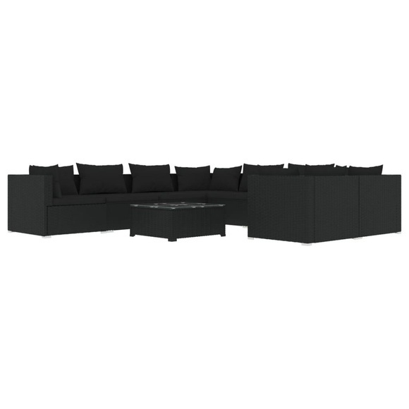 vidaXL 9-tlg. Garten-Lounge-Set mit Kissen Poly Rattan Schwarz