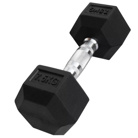Sechseckige Hantel Aus Gummi | Mehrere Gewichte Unisex Schwarz 7.5KG
