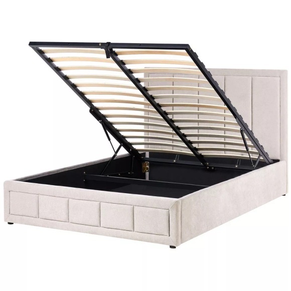 Beliani - Bett mit Stauraum aus Chenillegewebe Modern QUIBERON, 140x200 cm, Perle