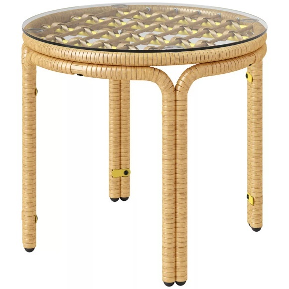 Northio - Beistelltisch aus Polyrattan runder Couchtisch mit Glas Tischplatte Nachttisch Gartentisch Gartenmöbel Kaffeetisch Sofatisch für Wohnzimmer Garten Terrasse Balkon, Ø50 cm Gelb |, 50 x 41 cm