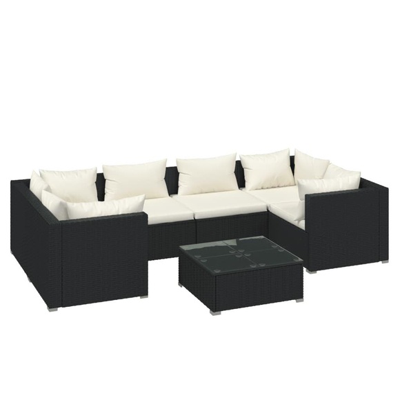 vidaXL 7-tlg. Garten-Lounge-Set mit Kissen Poly Rattan Schwarz