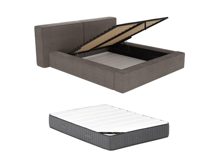 Bett mit Bettkasten + Matratze - 160 x 200 cm - Cord - Taupe - TIMANO Bett mit Bettkasten + Matratze - 160 x 200 cm - Cord - Taupe - TIMANO