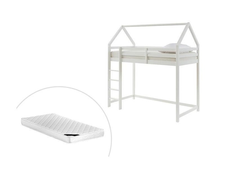 Hochbett Hausbett mit Matratze - Kiefernholz - 90 x 190 cm - Weiß - TARZIA Hochbett Hausbett mit Matratze - Kiefernholz - 90 x 190 cm - Weiß - TARZIA