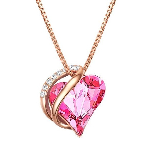 Kette Mit Anhänger Sterling Silber Roségold Verziert Mit Kristallen Von Swarovski® Rosa Weiß Damen Goldrosa 45cm
