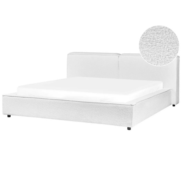 Beliani - Bett mit Lattenrost aus Bouclé Retro LINARDS, 180x200 cm, Weiss Bunt