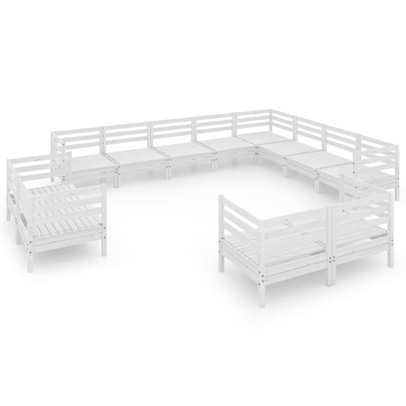 vidaXL 12-tlg. Garten-Lounge-Set Massivholz Kiefer Weiß