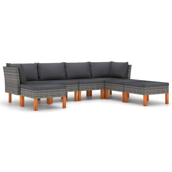 vidaXL 7-tlg. Garten-Lounge-Set mit Kissen Poly Rattan Grau