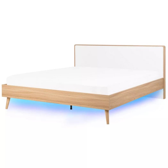 Beliani Bett heller Holzfarbton/weiss 180 x 200 cm mit LED-Beleuchtung bunt SERRIS